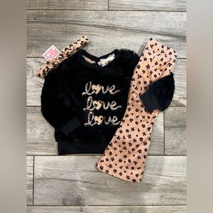Btween Black and Pink Love Print Outfit Set 18 months NWT